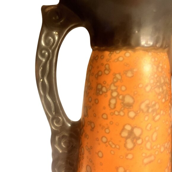 Vintage Art Deco Orange Glazed Alienware Vase by Ditmar Urbach Dual Handles Czec - Picture 6 of 6